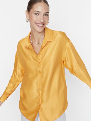 Satynowa koszula oversize Trendyol pomarańczowa