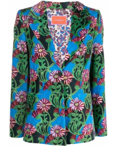Kvetinové sako s potlačou s kožušinou La Doublej zelená
