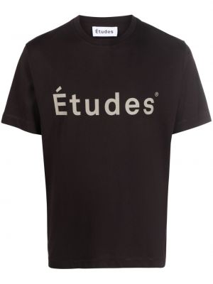 Raštuotas medvilninis marškinėliai Etudes ruda