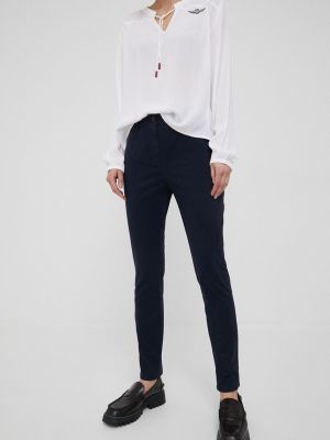 Pennyblack pantaloni femei, culoarea albastru marin, drept, medium waist