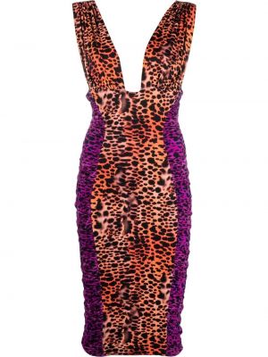 Коктейлна рокля с принт с леопардов принт Roberto Cavalli