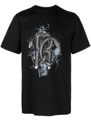 Tričko s potlačou so vzorom hadej kože Roberto Cavalli čierna
