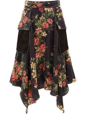 Asymetrické květinové sukně s potiskem Jw Anderson černé