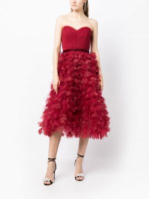 Sukienka wieczorowa z falbankami Marchesa Notte czerwona