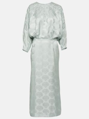 Svilena midi obleka s cvetličnim vzorcem iz žakarda Loro Piana