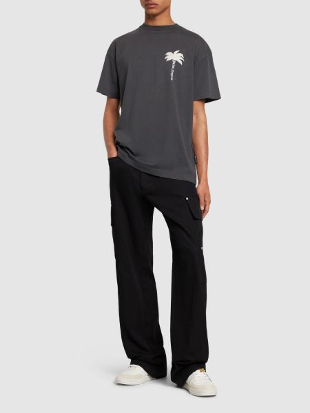 T-shirt di cotone con stampa Palm Angels grigio