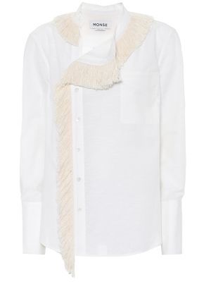 Bavlnená ľanová košeľa so strapcami Monse biela