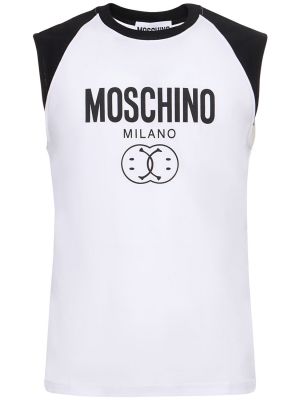 Памучна риза с принт от джърси Moschino бяло