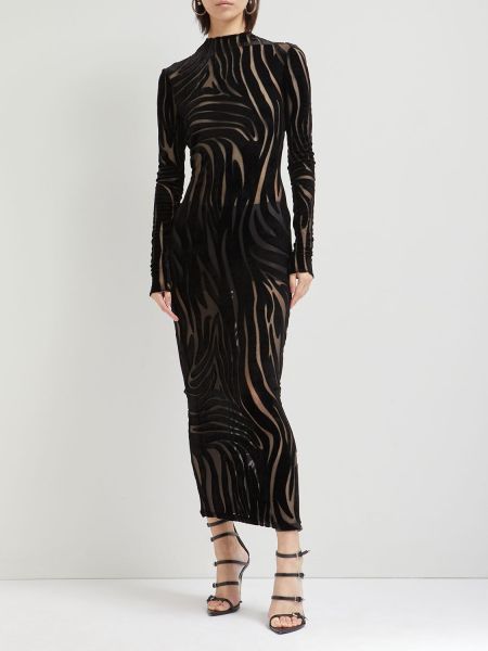 Welurowa sukienka midi z dżerseju żakardowa Versace czarna