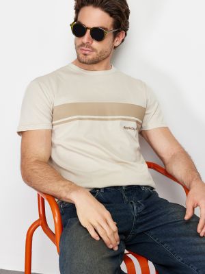 Svītrainas kokvilnas polo krekls ar apdruku Trendyol