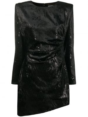 Mini vestido de cuero de estampado de serpiente Saint Laurent negro