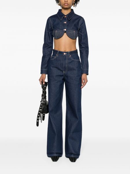 Proste jeansy bawełniane Jean Paul Gaultier niebieskie