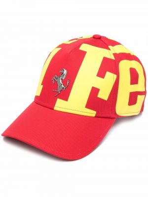Cappello con visiera con stampa Ferrari rosso