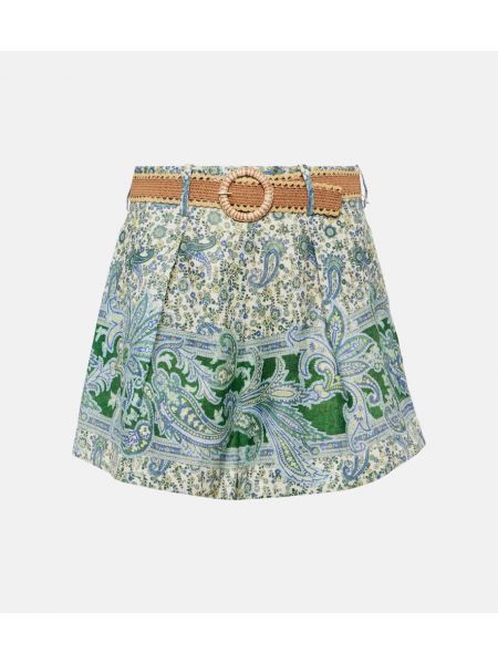 Shorts en lin en cachemire à imprimé Zimmermann vert