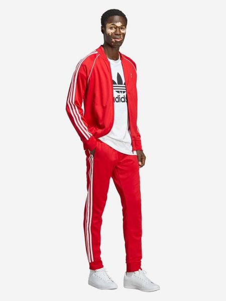 Spodnie sportowe z nadrukiem Adidas Originals czerwone