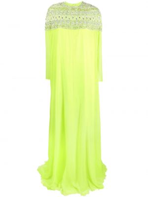 Μεταξωτή βραδινό φόρεμα με κέντημα Dina Melwani πράσινο
