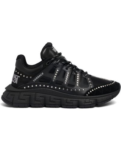 Sneakersy skórzane z siateczką Versace czarne