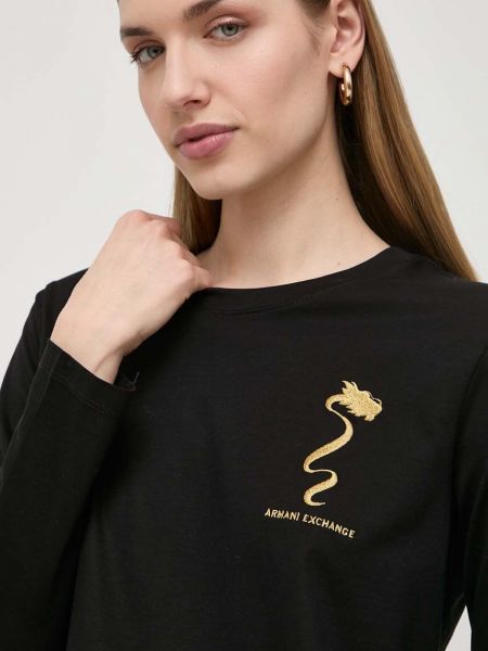 Bombažna majica z dolgimi rokavi z dolgimi rokavi Armani Exchange črna