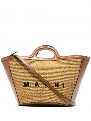 Shopper kabelka s výšivkou s tropickým vzorem Marni hnědá