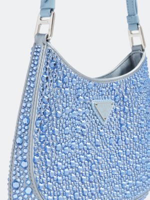 Атласная сумка через плечо со стразами Prada синяя
