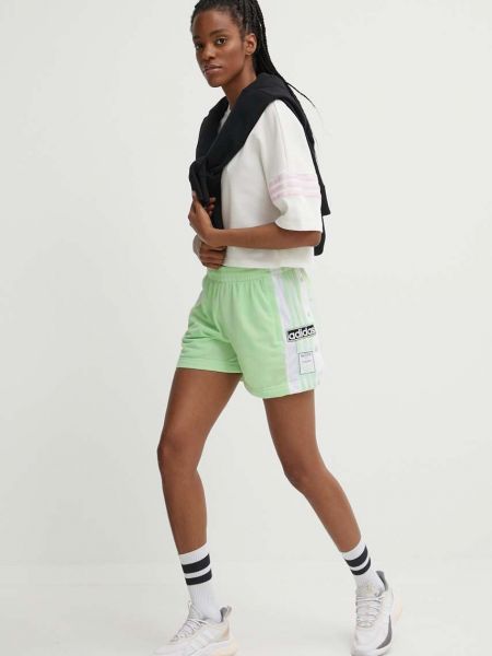 Kraťasy s vysokým pasem s aplikacemi Adidas Originals zelené