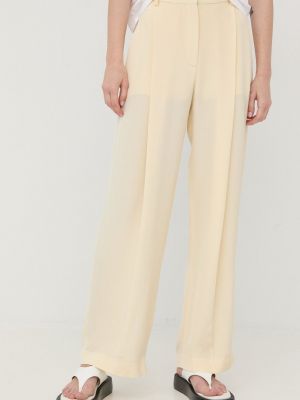 Hedvábné kalhoty Victoria Beckham dámské, béžová barva, široké, high waist