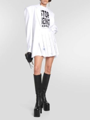 Плиссированная хлопковая юбка мини с принтом Vetements белая