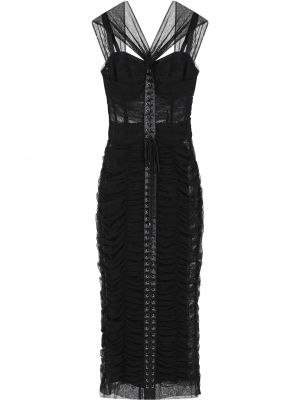 Vestido midi con cordones de tul Dolce & Gabbana negro