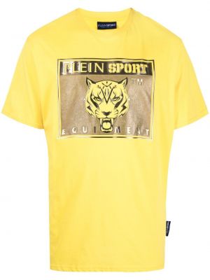 Raštuotas sportiniai marškinėliai su tigro raštu Plein Sport geltona