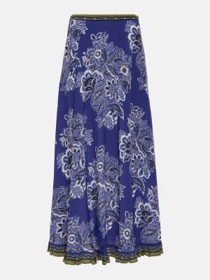 Шелковая длинная юбка в цветочек с принтом Etro синяя