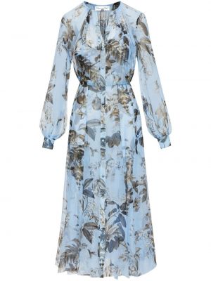 Čipkované šaty bez rukávov s potlačou Oscar De La Renta modrá