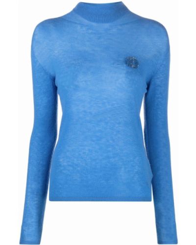 Jersey con bordado de cuello vuelto de tela jersey Ermanno Firenze azul
