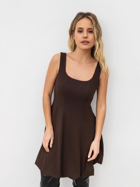 Платье мини из вискозы ромашка коричневое