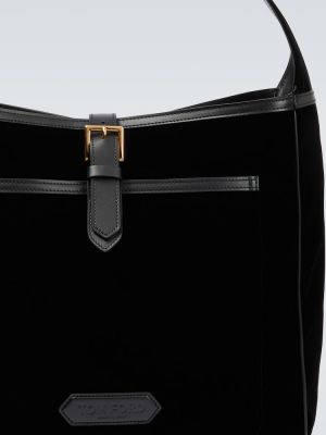 Zamatová kožená nákupná taška Tom Ford čierna