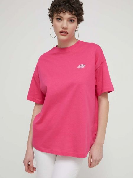 Koszulka bawełniana Dickies różowa