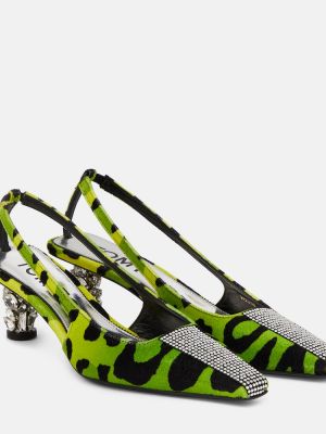 Pantofi cu toc de catifea slingback Tom Ford verde