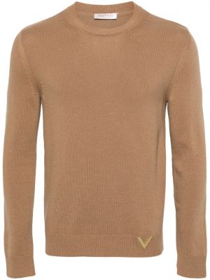 Sweter wełniany Valentino Garavani brązowy