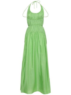 Jedwabna sukienka długa żakardowa drapowana Rosie Assoulin zielona