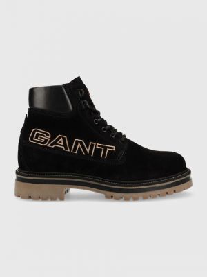 Čizme od brušene kože Gant crna