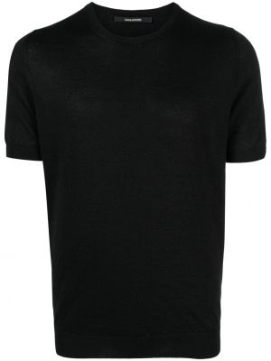 Bavlnené ľanové tričko s okrúhlym výstrihom Tagliatore čierna