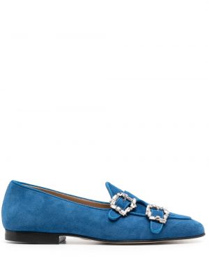 Pantofi loafer din piele de căprioară cu cataramă Edhen Milano albastru