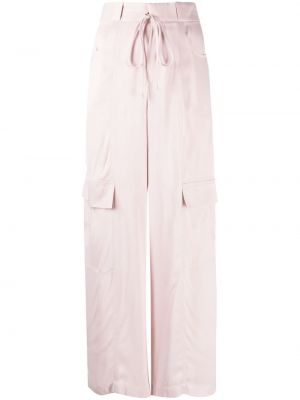 Satynowe spodnie cargo z kieszeniami áeron różowe