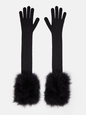 Перчатки с перьями Saint Laurent черные