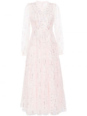 Dlouhé šaty s korálky Needle & Thread růžové