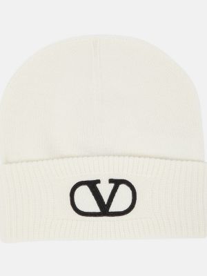 Haftowana czapka wełniana Valentino biała