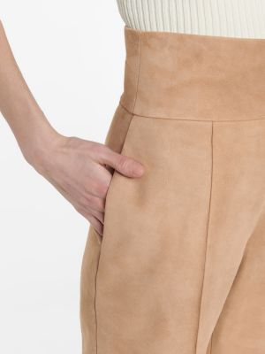 Pantaloni cu talie înaltă din piele de căprioară Alexandre Vauthier bej