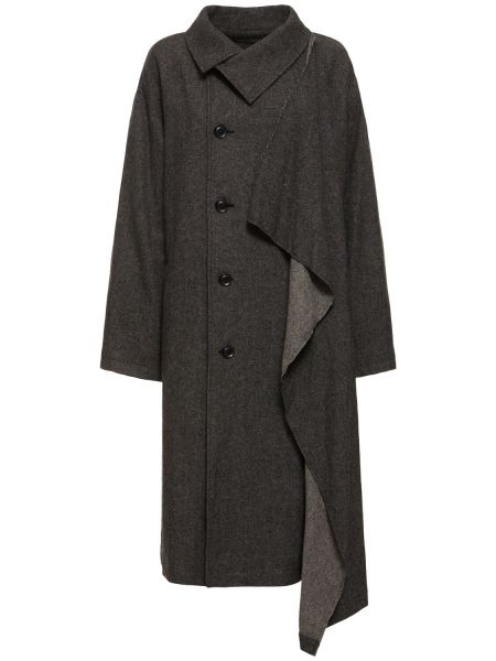 Asymmetrisk lång kappa i flanell Yohji Yamamoto grå