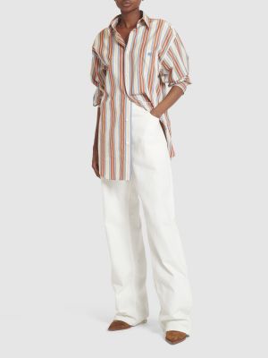 Oversize памучна риза на райета Etro бяло