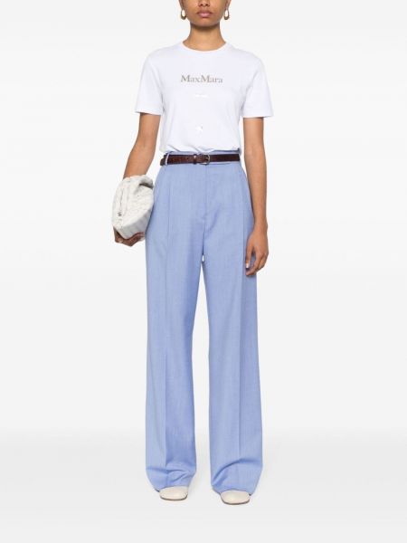 Vlněné rovné kalhoty Max Mara modré