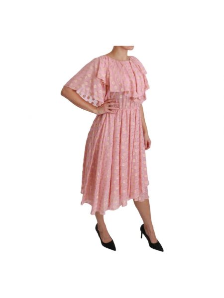 Sukienka midi w grochy Dolce And Gabbana różowa